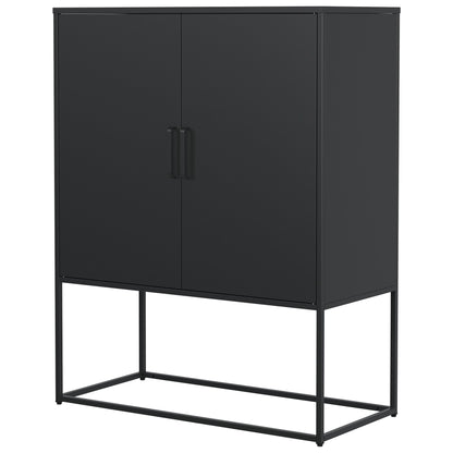 Heavy Duty Metal Buffet Sideboard Modern Steel Storage Cabinet With 2 Shelves, Free Standing Accent Cabinet With Magnetic Doors For Bedroom, Kitchen, And Home Office, Anti-Tip Design - Black