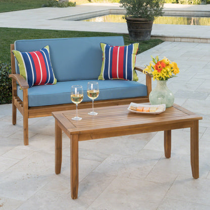 Outdoor Chat Set With Coffee Table And Loveseat - Teak
