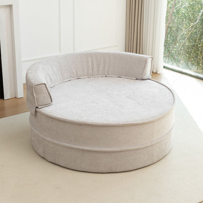 Modern Oversized Round Barrel Accent Chair With Ottoman - Velvet Upholstered Lounge Armchair With 5 Pillows For Living Room Or Bedroom - Gray