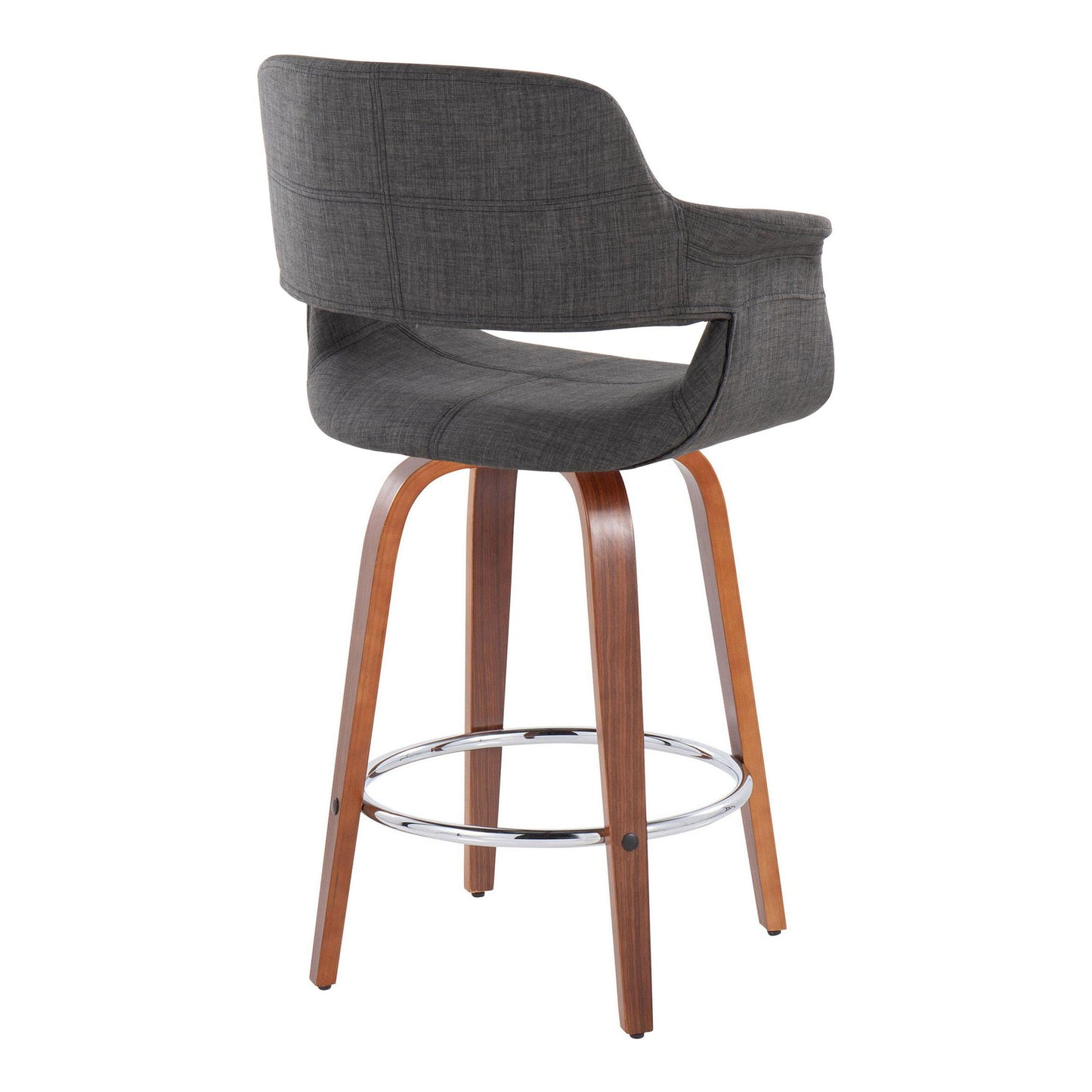 Vintage Flair - Mid-Century Modern Fixed Height Counter Stool With Swivel With Round Footrest (Set of 2) - Walnut / Charcoal