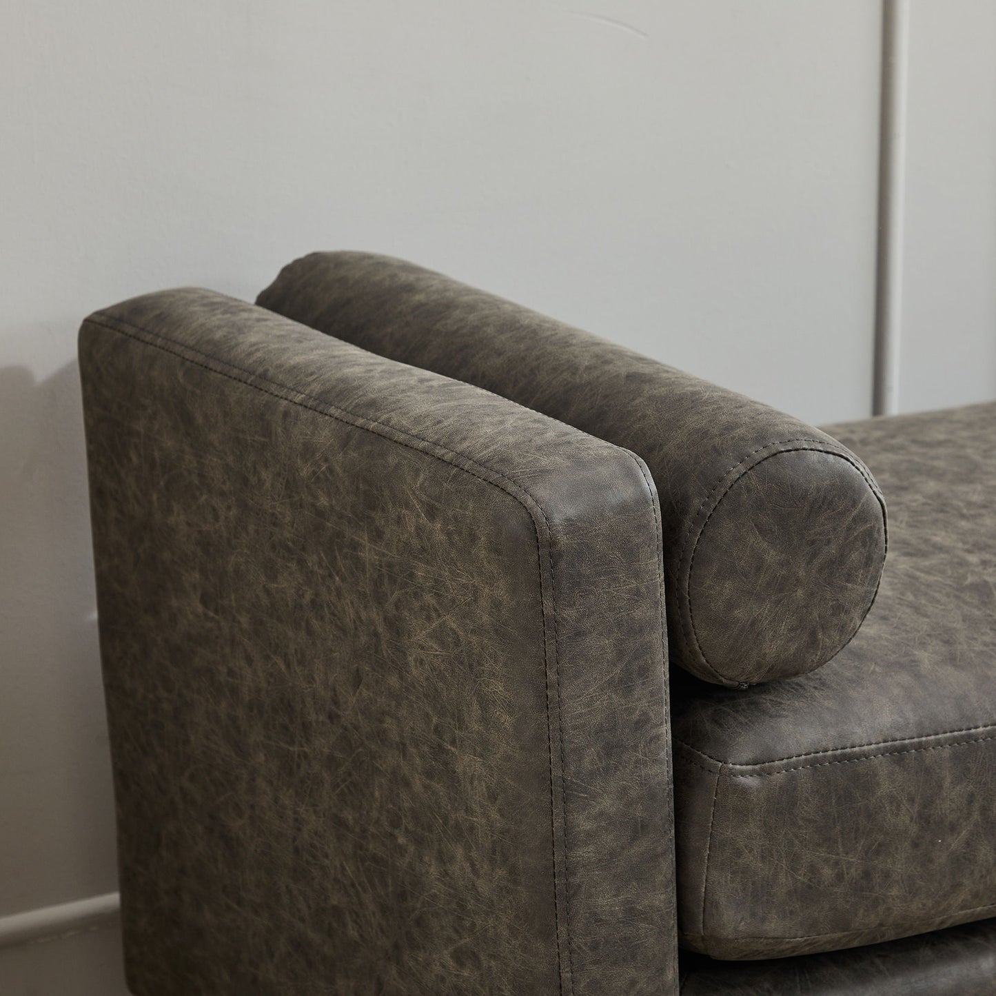 Elegant Upholstered Bench, Daybed, Ottman With Wood Legs & 2 Bolster Pillows For Bedroom, Living Room, Entryway - Gray