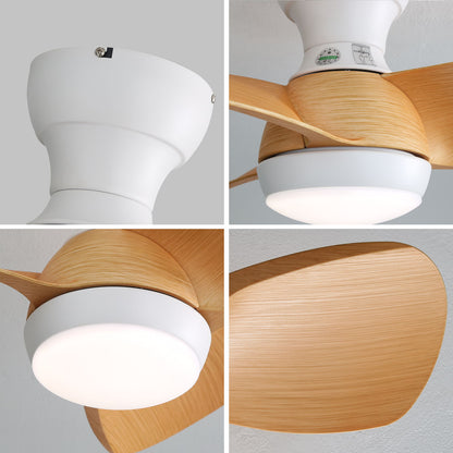 23" Mini Led Ceiling Fan With 3 Color Dimmable 3 ABS Blades Remote Control Dc Motor For Bedroom - White