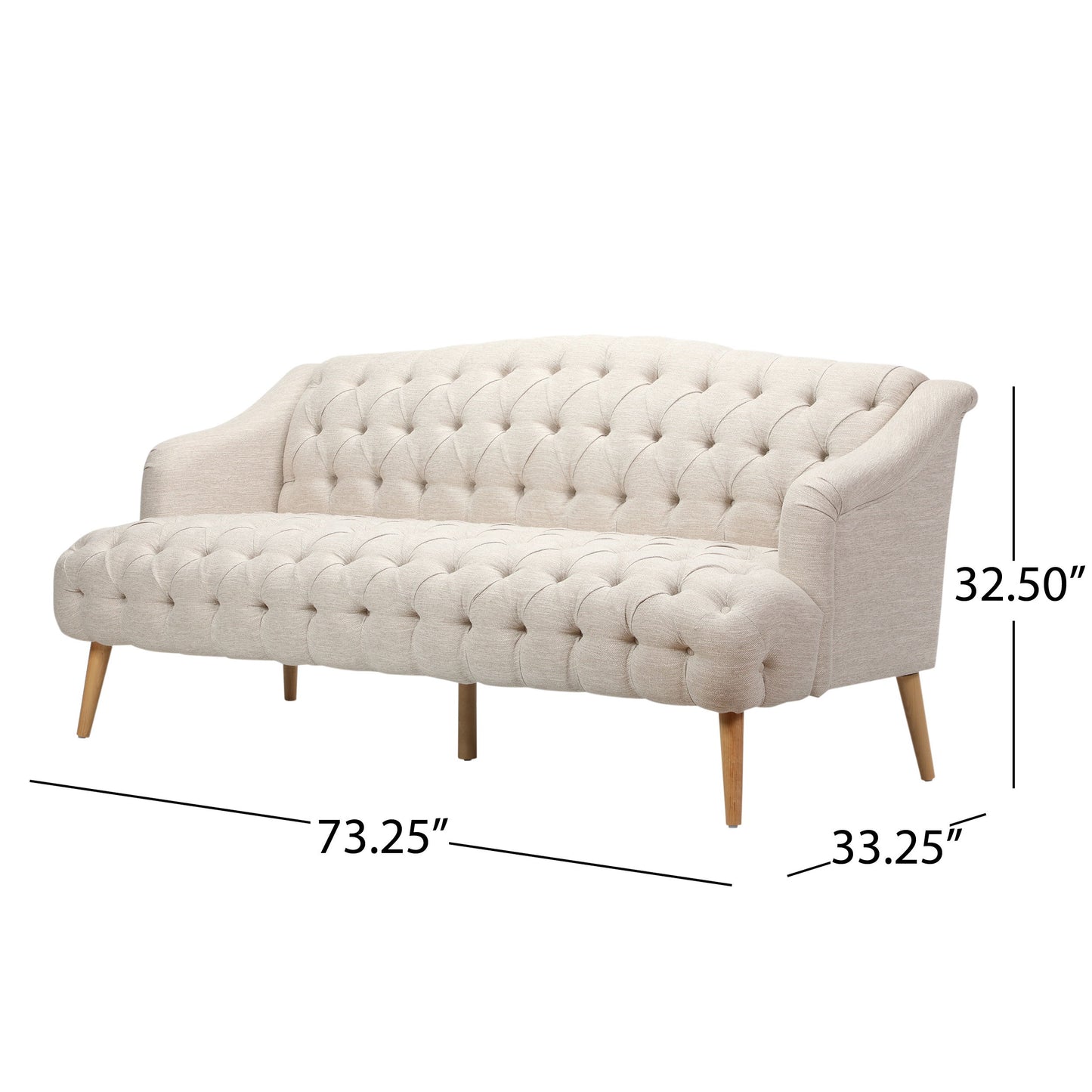Comfy 3 Seat Sofa With Wooden Legs, For Living Room And Study - Beige