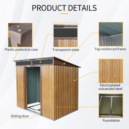 6Ft X 5Ft Outdoor Metal Storage With Transparent Plate And Foundation For Backyard Garden Patio - Coffee
