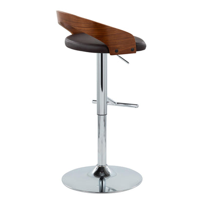 Grotto - Mid-Century Modern Adjustable Height Barstool With Swivel With Straight T Footrest (Set of 2) - Chrome / Walnut / Brown