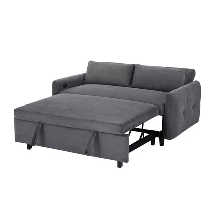 Pull Out Sofa Bed Convertible Couch 2 Seat Loveseat Sofa Modern Sleeper Sofa With 2 Throw Pillows And USB Ports For Living Room - Dark Gray