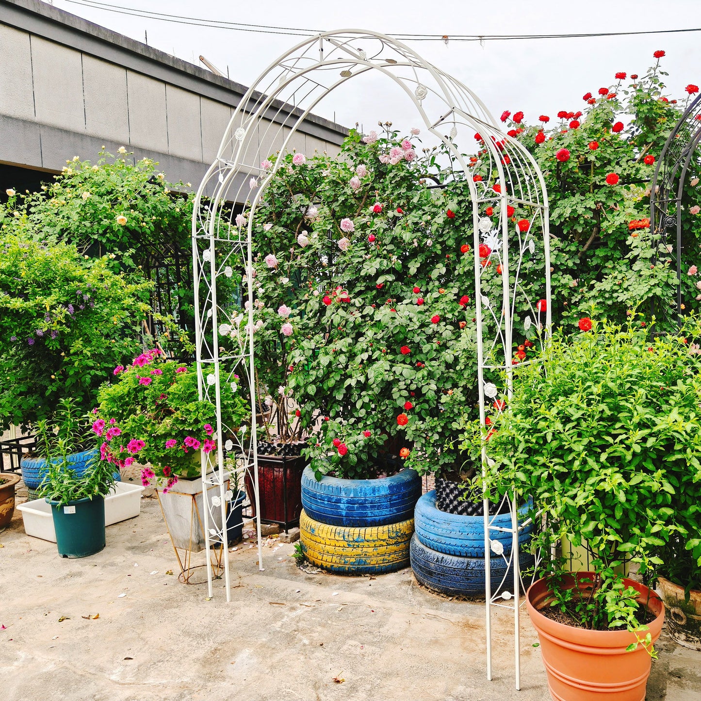 Metal Garden Arch Assemble Freely With 8 Styles Garden Arbor Trellis Climbing Plants Support Rose Arch Outdoor Arch Wedding Arch Party Events Archway - Cream White