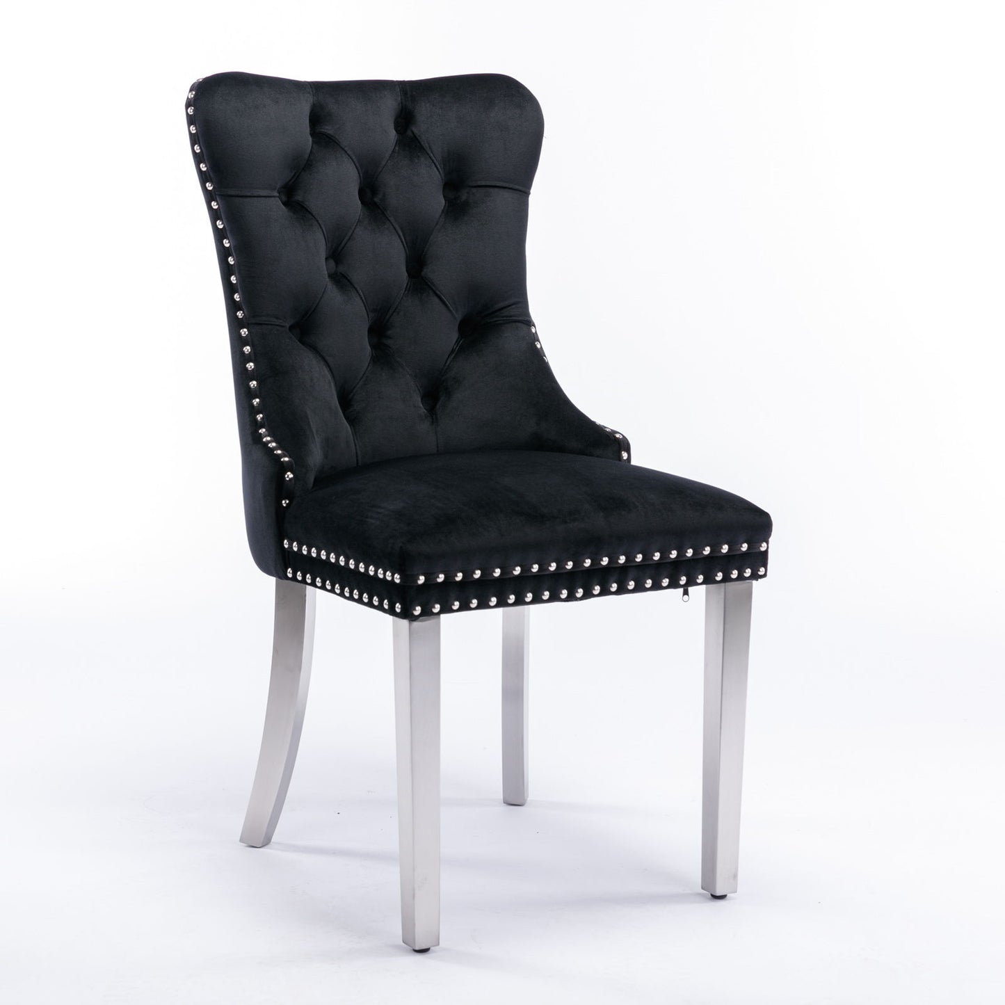 Nikki - Modern, High-End Tufted Solid Wood Contemporary Velvet Upholstered Dining Chair With Chrome Stainless Steel Plating Legs, Nailhead Trim (Set of 2) - Black / Chrome