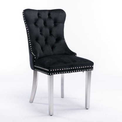 Nikki - Modern, High-End Tufted Solid Wood Contemporary Velvet Upholstered Dining Chair With Chrome Stainless Steel Plating Legs, Nailhead Trim (Set of 2) - Black / Chrome