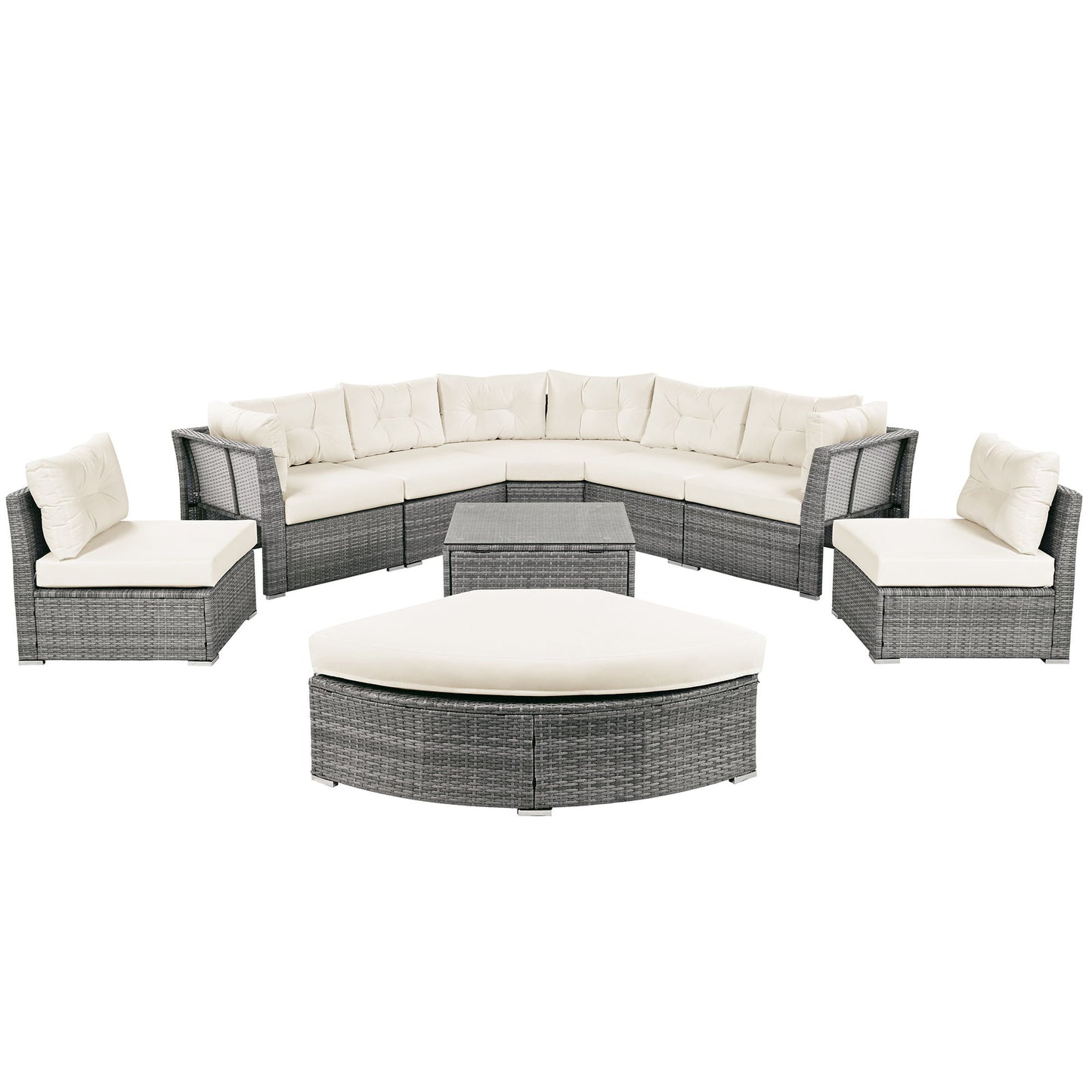 Patio Furniture Set Outdoor Daybed Rattan Sectional With Cushions And Center Table - Beige