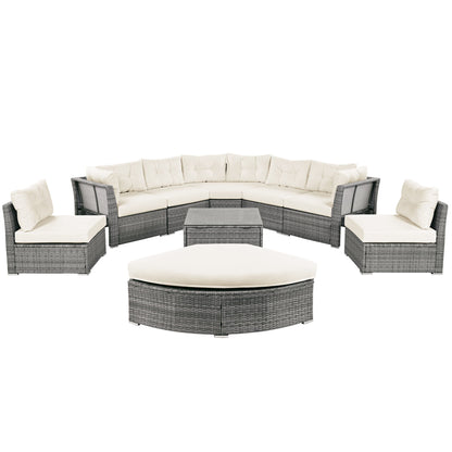 Patio Furniture Set Outdoor Daybed Rattan Sectional With Cushions And Center Table - Beige