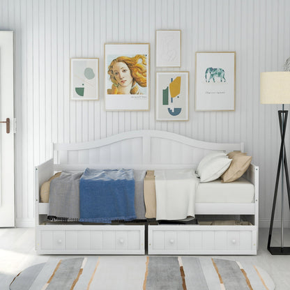 Twin Daybed With 2 Drawers, Sofa Bed For Bedroom Living Room, No Box Spring Needed - White