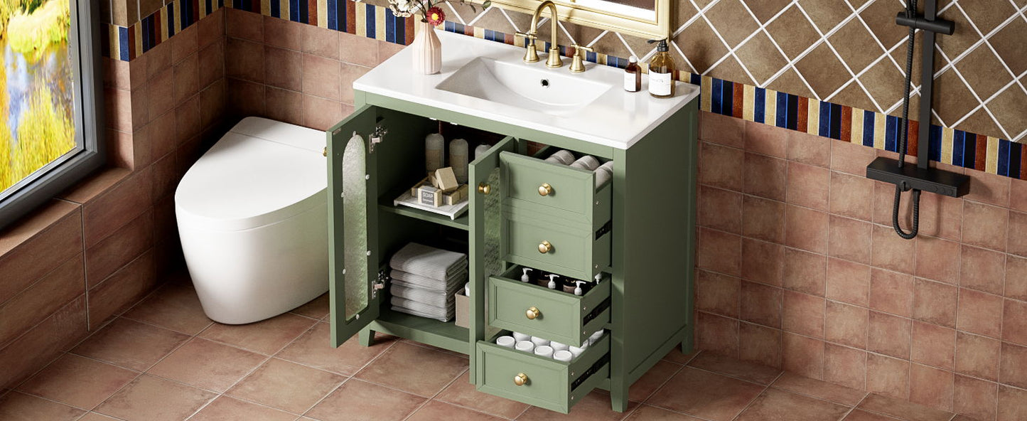 Bathroom Vanity With Two Soft Close Doors, Adjustable Shelves And Three Drawers - Green