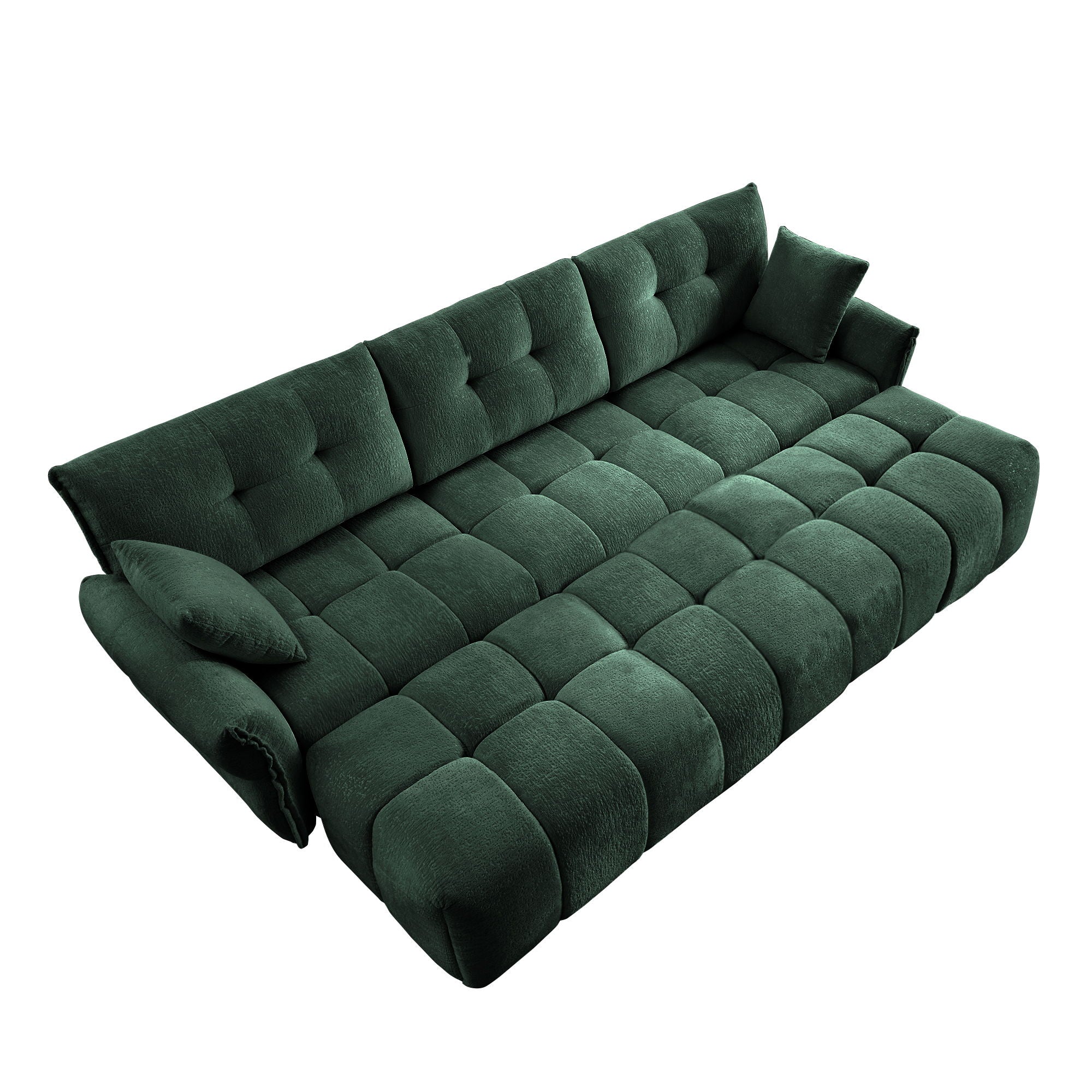 Elegant Textured 3 Seater Sofa Set With 3 Ottomans And Pillows Frame - Green
