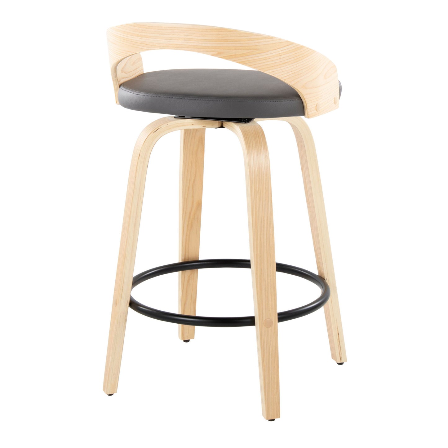 Grotto - Mid-Century Modern Fixed Height Counter Stool With Swivel With Round Footrest (Set of 2) - Natural / Gray