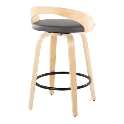 Grotto - Mid-Century Modern Fixed Height Counter Stool With Swivel With Round Footrest (Set of 2) - Natural / Gray