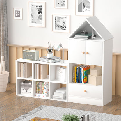 Versatile Kids Bookshelf With House-Shaped Design Multifunctional Storage, Durable - White