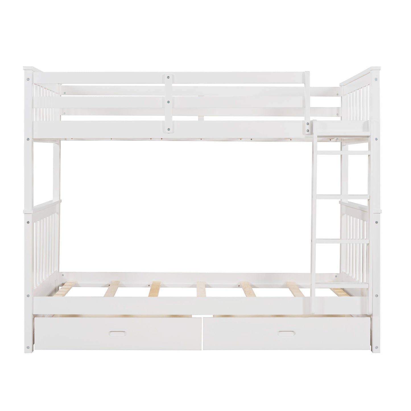 Twin Over Twin Bunk Bed With Ladders And 2 Storage Drawers - White