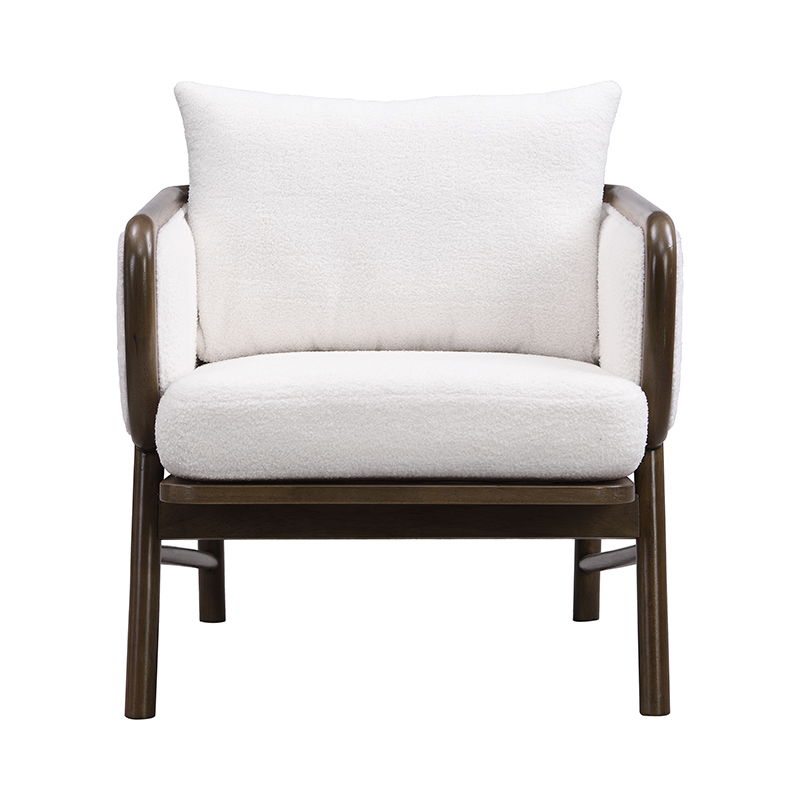 Sherpa Fabric Accent Chair, Upholstered Armchair With Solid Wood Frame, Comfortable Contemporary Lounge Chair For Living Room - White