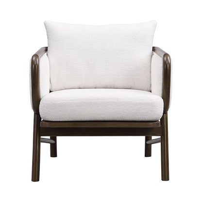 Sherpa Fabric Accent Chair, Upholstered Armchair With Solid Wood Frame, Comfortable Contemporary Lounge Chair For Living Room - White