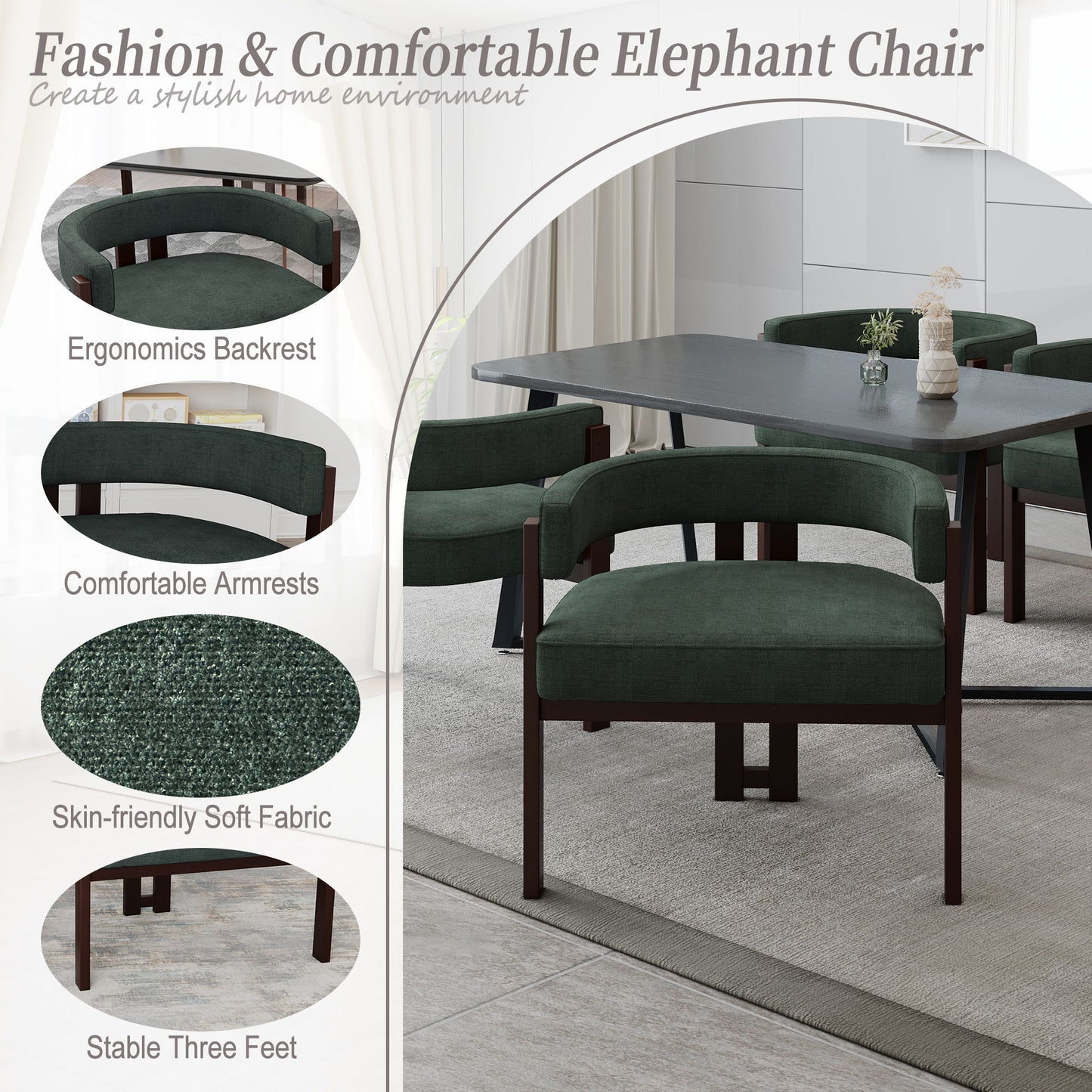 Modern Accent Chair Teddy Upholstered Armchair With Open Back 3 Legs Barrel Dining Chair Comfy Side Chair (Set of 2) - Emerald
