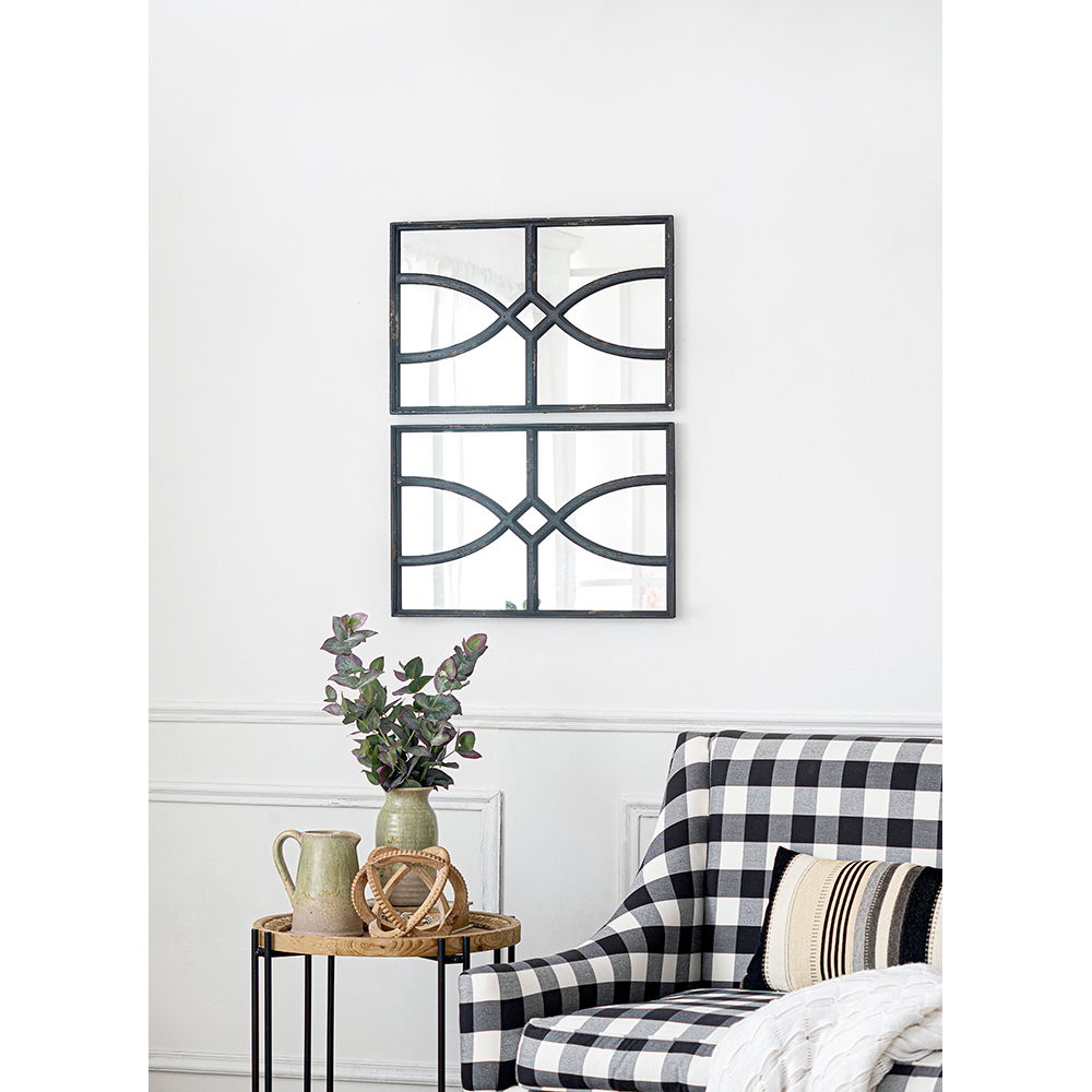 Rectangular Wooden Wall Mirror With Antique Frame, Vertical Or Horizontal Home Decor For Living Room (Set of 2) - Black