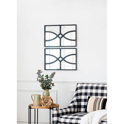 Rectangular Wooden Wall Mirror With Antique Frame, Vertical Or Horizontal Home Decor For Living Room (Set of 2) - Black