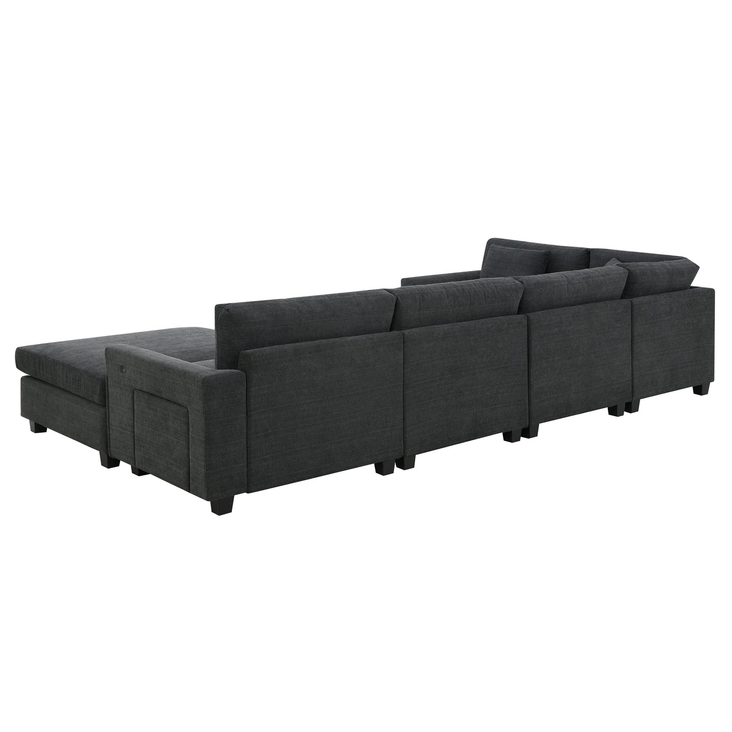U Shaped Sectional Sofa 6 Seat Couch Set With Oversized Ottoman, Hidden Armrest Storage And Cup Holders USB Charging Ports Wide Seat Sofa - Black