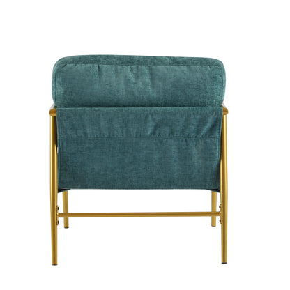 Modern Accent Chair With Plush Cushions, Metal Frame, Wooden Armrests Cozy Seating For Living Room, Bedroom, Office - Gold / Teal Blue