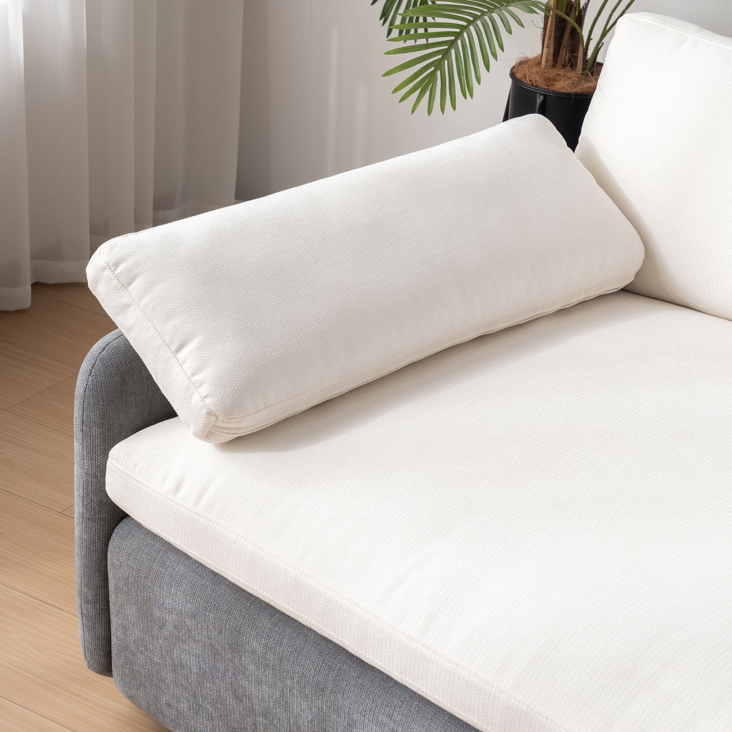 Oversized Single Sofa Chair Wide And Deep Seat, Modern Upholstered Comfy Blocking Couch Lounge With Pillows - Gray / Cream