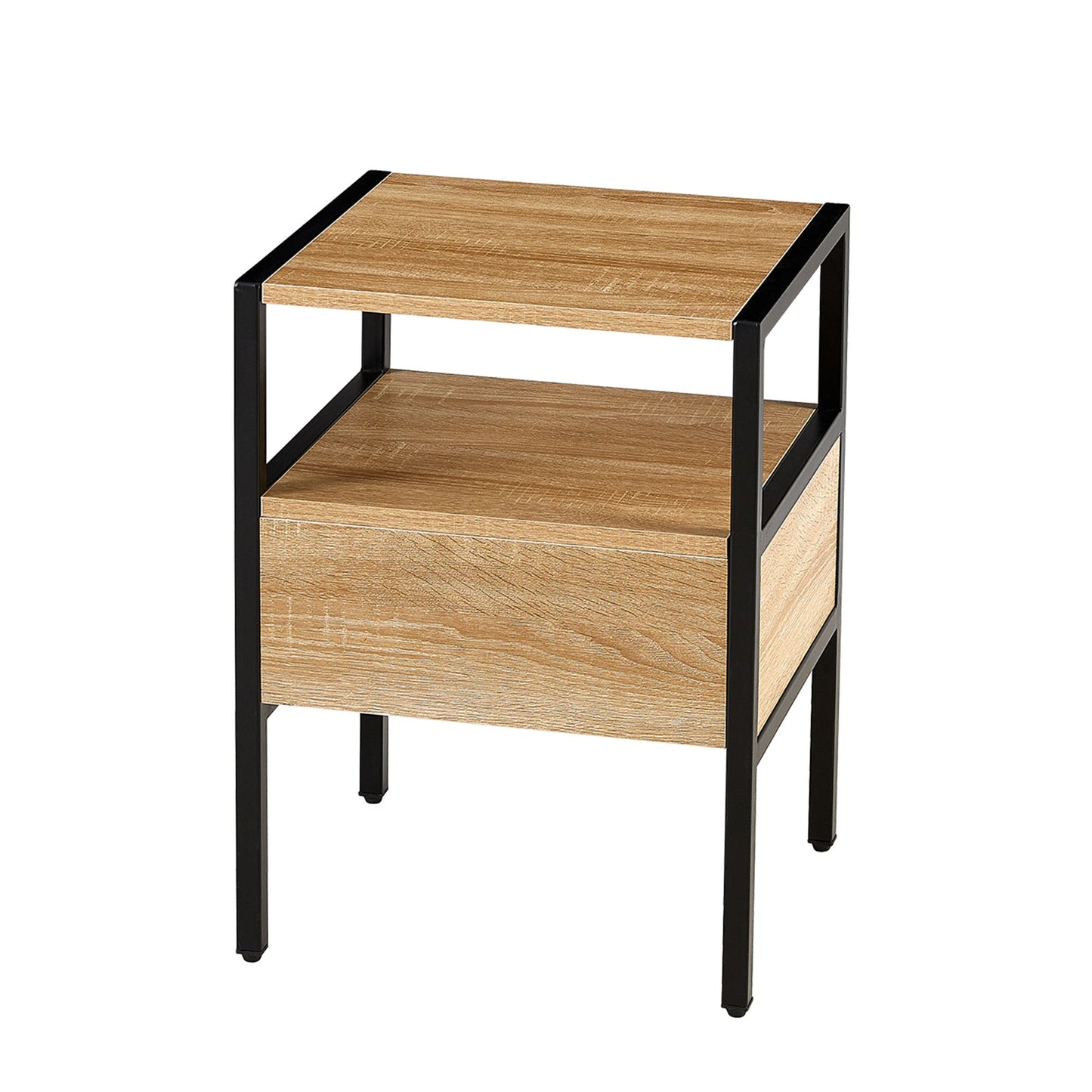Rattan End Table With Drawer, Modern Nightstand, Metal Legs, Side Table For Living Room, Bedroom - Natural