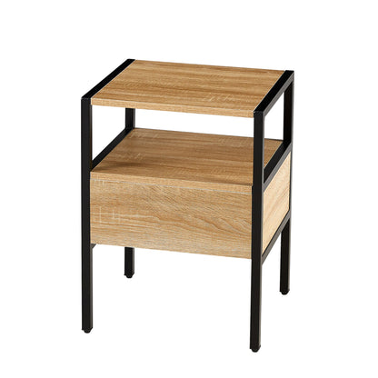 Rattan End Table With Drawer, Modern Nightstand, Metal Legs, Side Table For Living Room, Bedroom - Natural