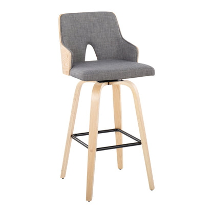 Stella - Contemporary Fixed Height Barstool With Swivel Square Footrest (Set of 2) - Natural / Light Gray