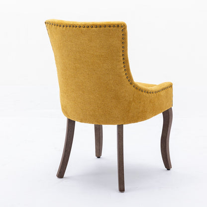 Ultra Side Dining Chair, Thickened Fabric Chairs With Neutrally Toned Solid Wood Legs, Bronze Nail Head (Set of 2) - Golden Yellow