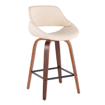 Fabrico - Mid-Century Modern Fixed Height Counter Stool With Square Footrest (Set of 2) - Walnut / Cream