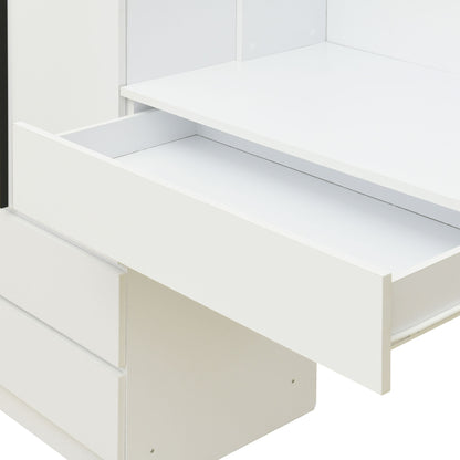 3 Door Storage Desk Wardrobe For Bedroom With Shelves And 3 Drawers - White