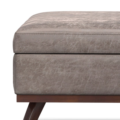 Owen - Extra Large Square Coffee Table Storage Ottoman - Distressed Gray Taupe