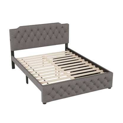 Queen Size Upholstered Platform Bed With 2 Drawers And 2 Sets Of USB Ports On Each Side - Gray