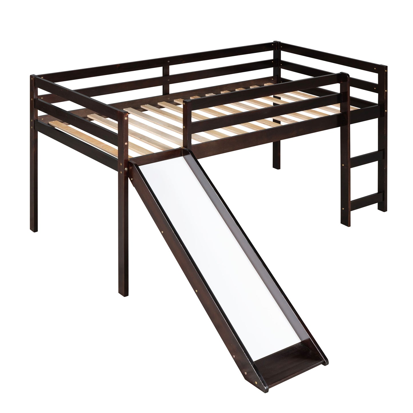 Twin Loft Bed With Slide, Multifunctional Design - Espresso