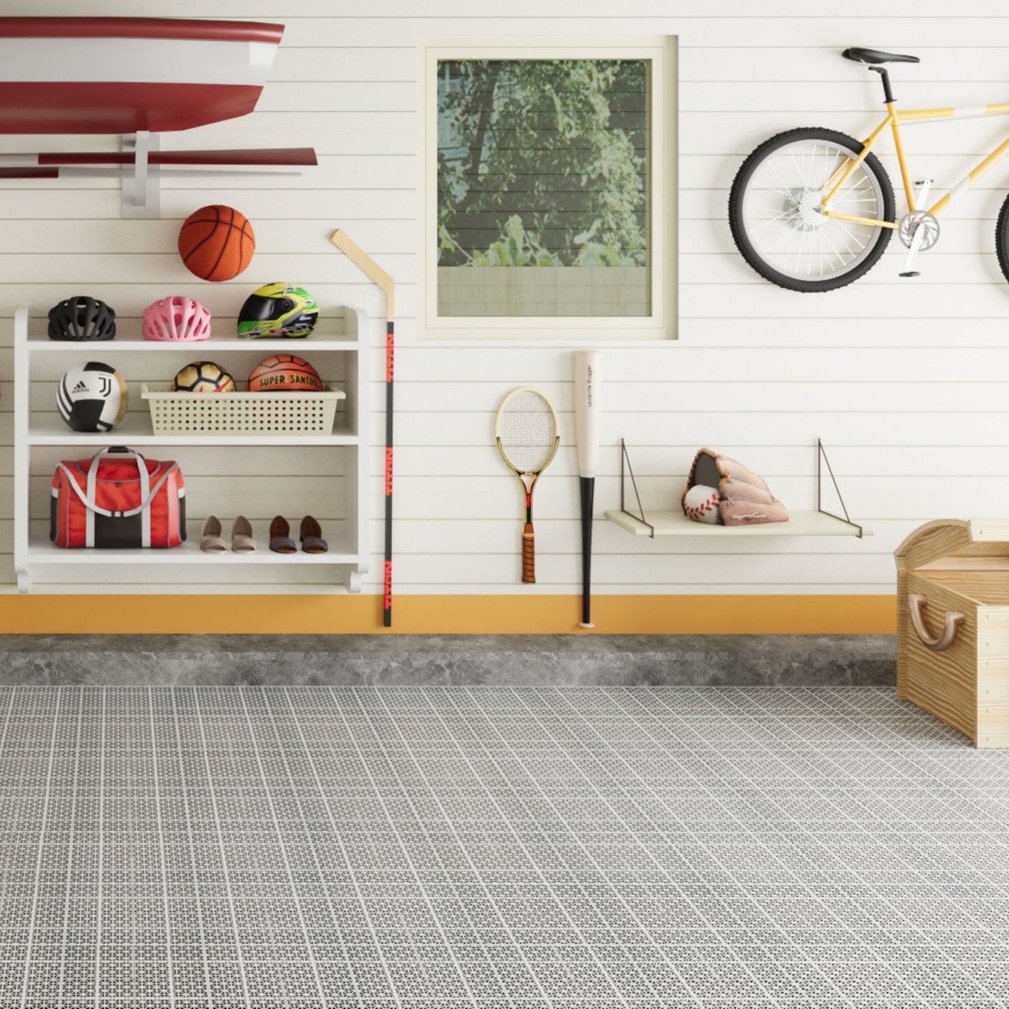 Interlocking Deck Tiles Plastic Waterproof Outdoor All Weather Anti-Slip Bathroom Shower Balcony Porch Strong Weight Capacity Upto 6613 Lbs, Rosette Pattern Pack Of 12 - Gray
