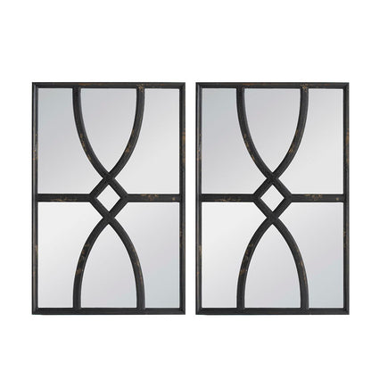 Rectangular Wooden Wall Mirror With Antique Frame, Vertical Or Horizontal Home Decor For Living Room (Set of 2) - Black