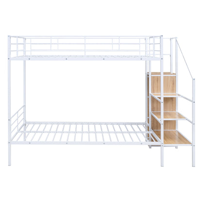 Full Over Full Bunk Bed With Lateral Storage Ladder And Wardrobe - White