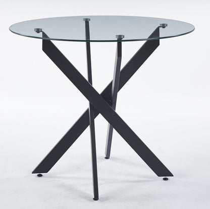 Dining Table With Cross Metal Leg And Tempered Glass, Modern Space Saving Kitchen Table For Living Room - Black