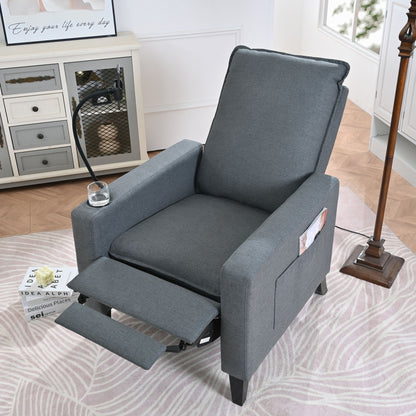 Recliner Chairs For Adults, Adjustable Recliner Sofa With Mobile Phone Holder & Cup Holder, Modern Reclining Chairs Fabric Push Back Recliner Chairs For Living Room, Bedroom - Gray