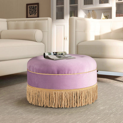 Yolanda - Round Upholstered Accent Ottoman - Lavender