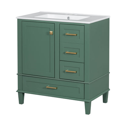 Bathroom Vanity, Modern Bathroom Cabinet With Sink Combo Set, Bathroom Storage Cabinet With A Soft Closing Door And 3 Drawers, Solid Wood Frame - Green
