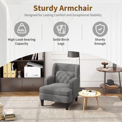 Upholstered Accent Chair Tufted Armchair For Living Room - Dark Gray