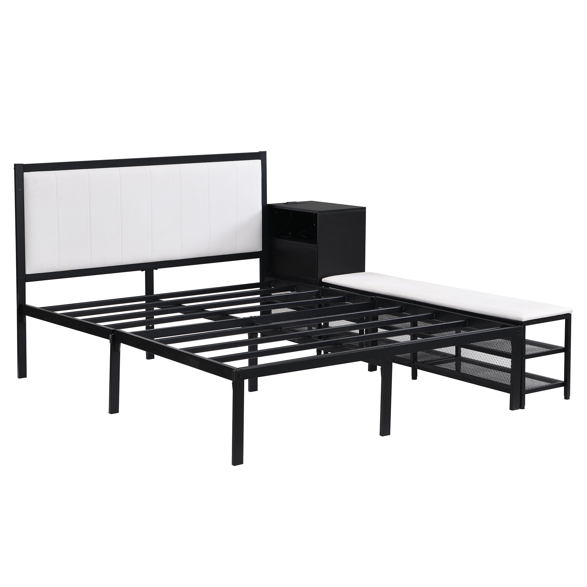 Full Size Platform Bed With 2 Tier Storage Shelves, Storage Cabinet - Black
