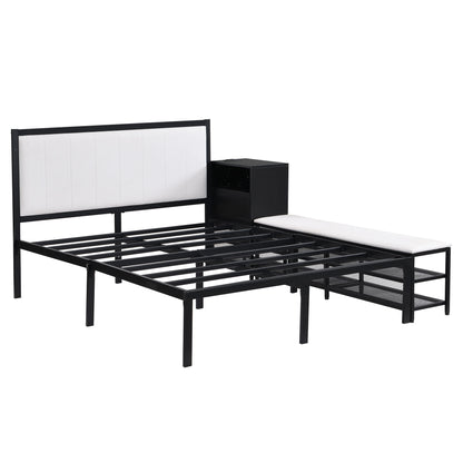 Full Size Platform Bed With 2 Tier Storage Shelves, Storage Cabinet - Black
