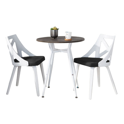 Clara Charlotte - 3 Piece Round Dinette Set With Rounded Top - White / Charcoal